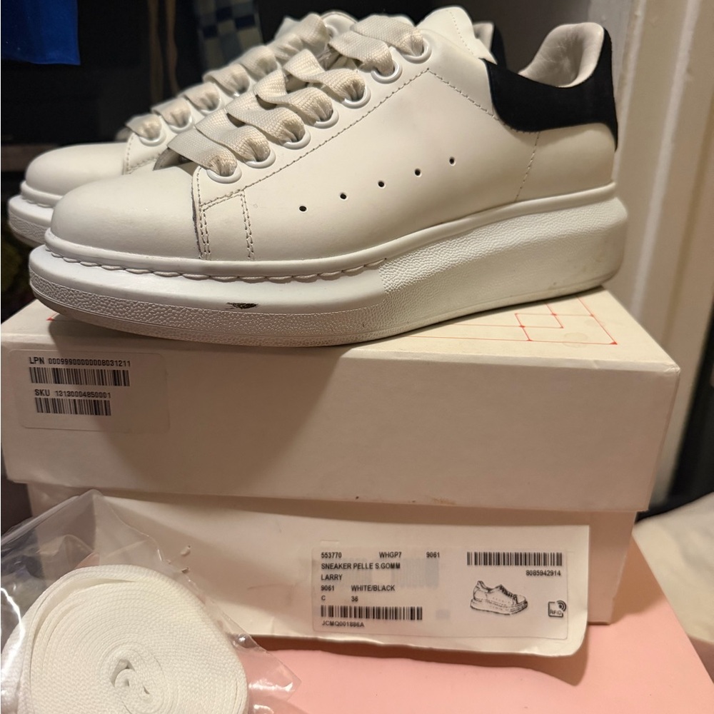 Alexander McQueen White Platform Sneakers with Black Heel